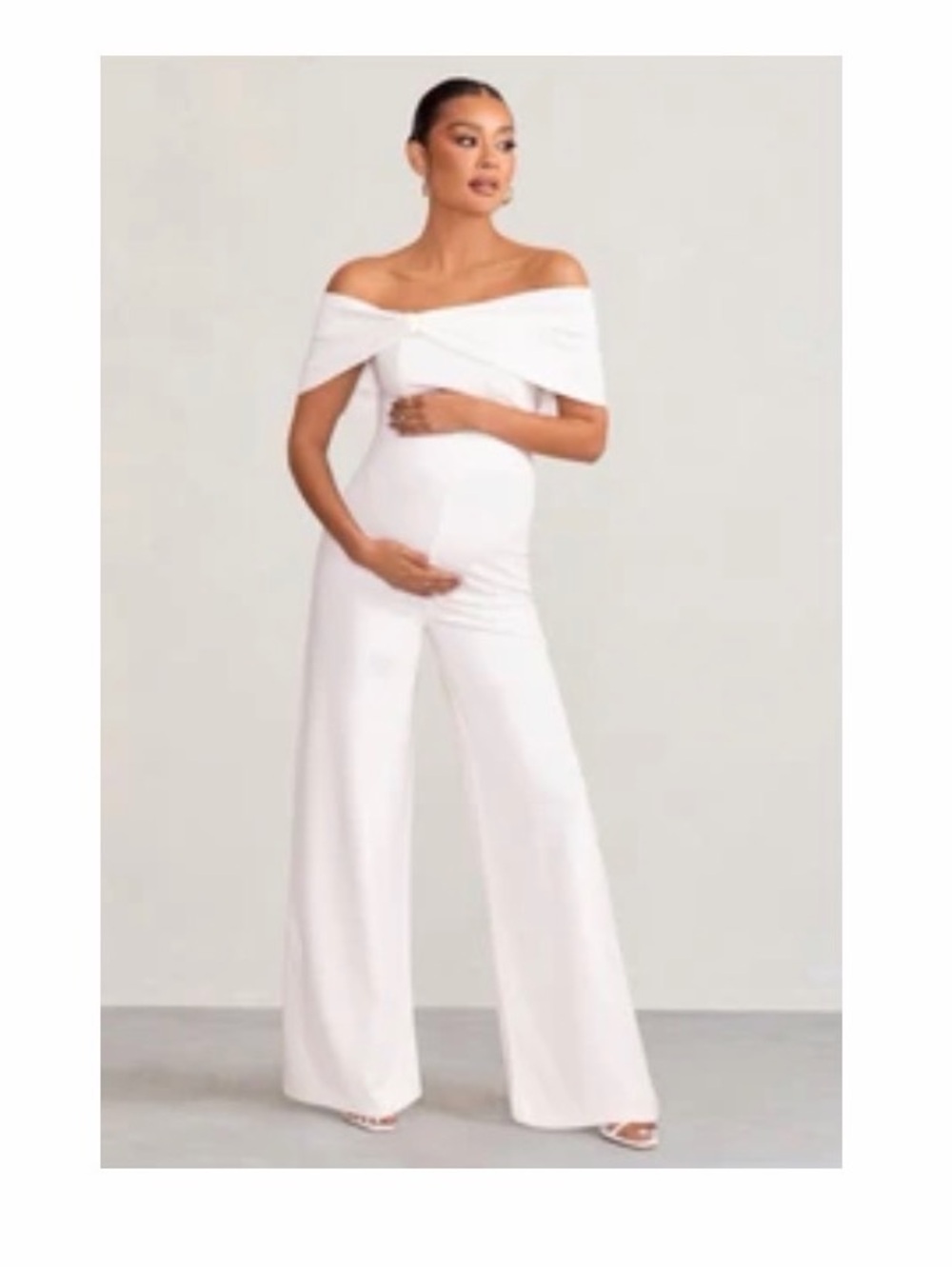 Club L White One-Shoulder Maternity Jumpsuit New With Tags